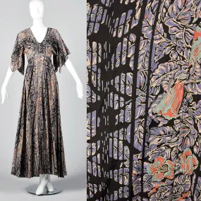 1970s Black Flowy Maxi Dress