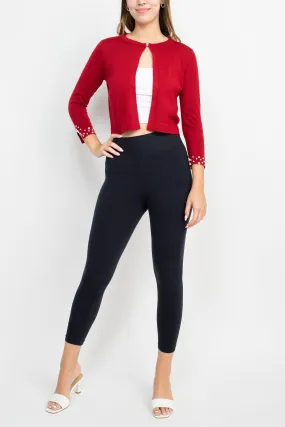 3Q Sweater Black Bolero Slit Pearl Sleeve Scarlet  - Nina Leonard