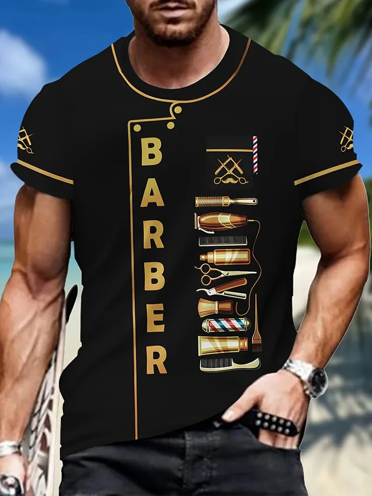 4xl-6xl BARBER Printed Men's Crew Neck T-shirt.