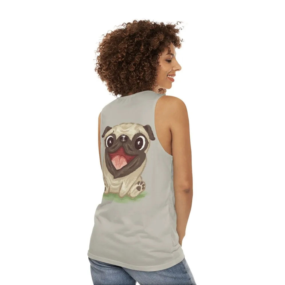 Adorable Happy Pug Unisex Tank Top | Pastel Pug Design