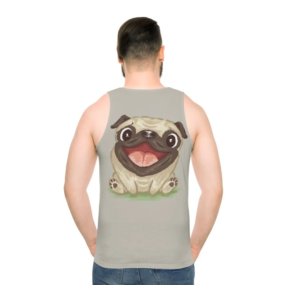 Adorable Happy Pug Unisex Tank Top | Pastel Pug Design