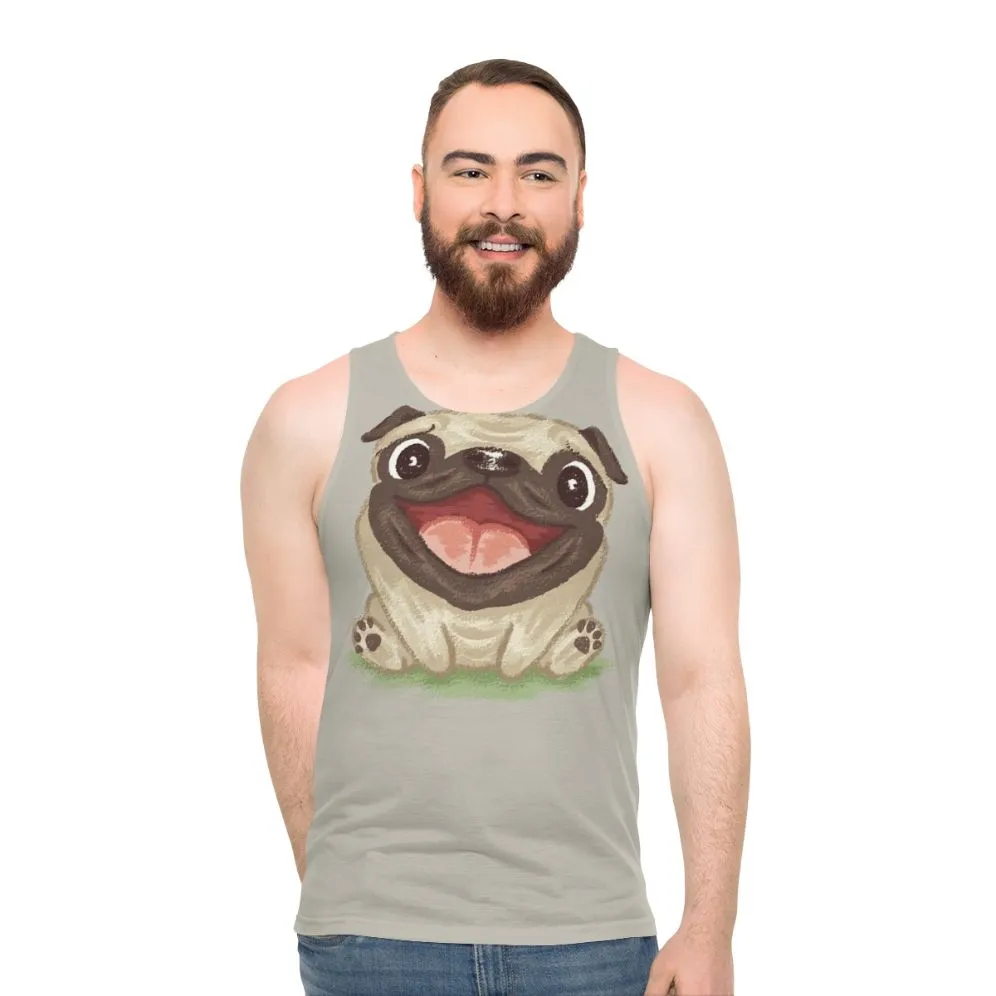 Adorable Happy Pug Unisex Tank Top | Pastel Pug Design