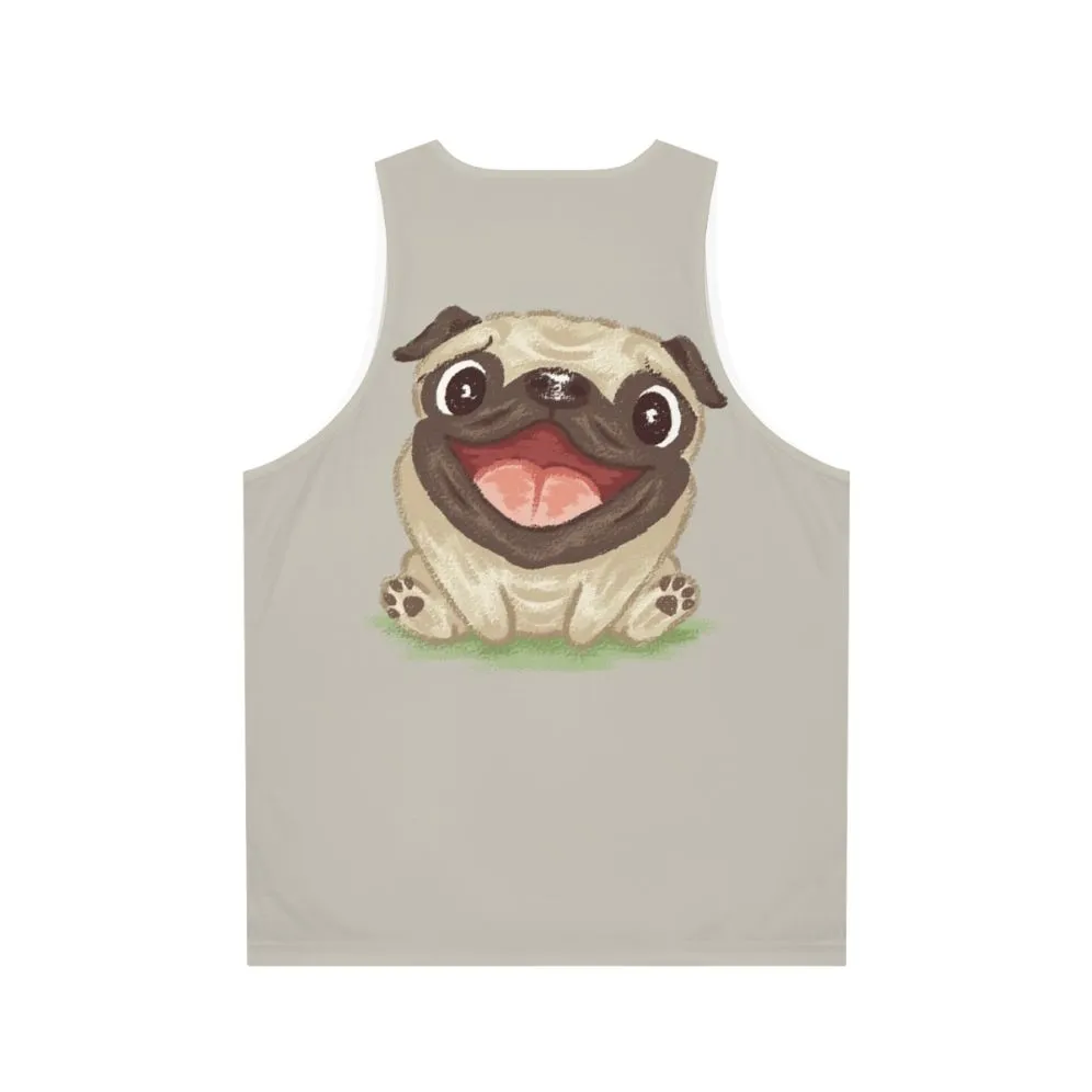 Adorable Happy Pug Unisex Tank Top | Pastel Pug Design