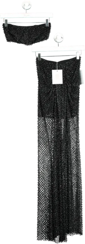 Alamour Black Sequin Maxi Skirt and Crop Top Set XS