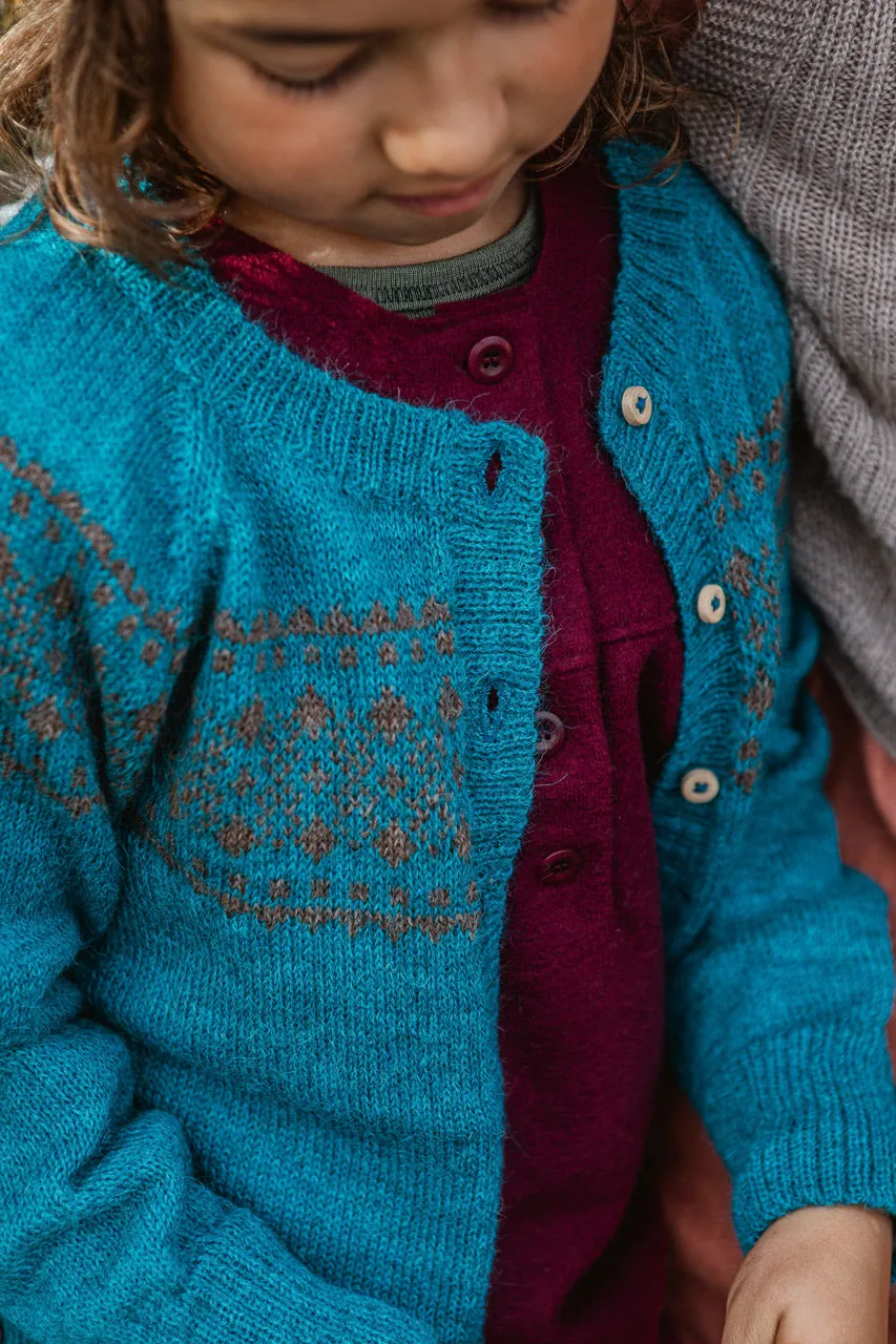 Alpine Cardigan - 100% Baby Alpaca - Turquoise (18m-8y)