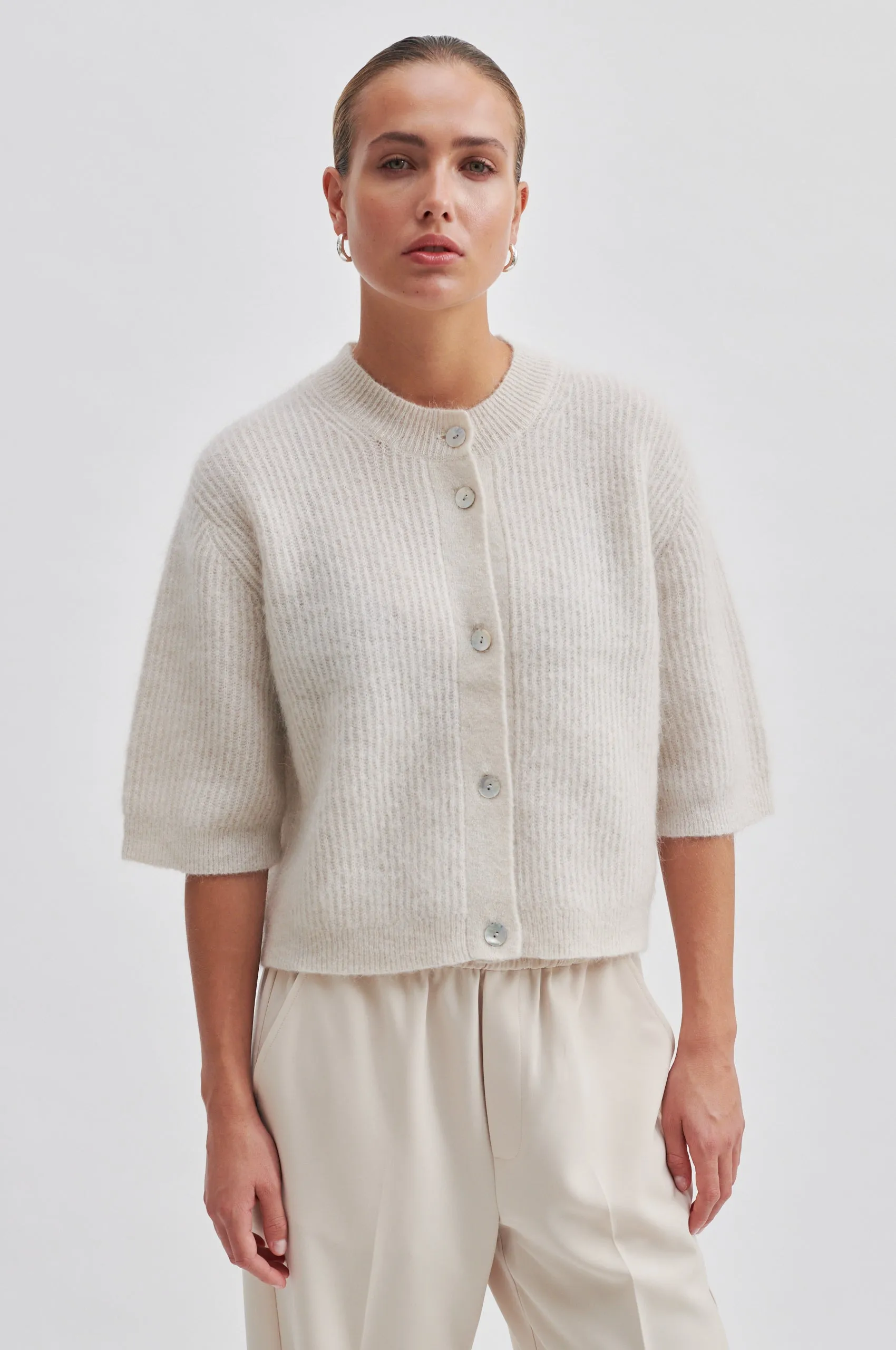 Andrea Knit Rib Cardigan - Pumice Stone