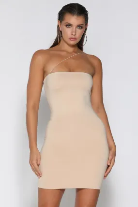 Angelina Neck Cross Strap Mini Dress - Nude