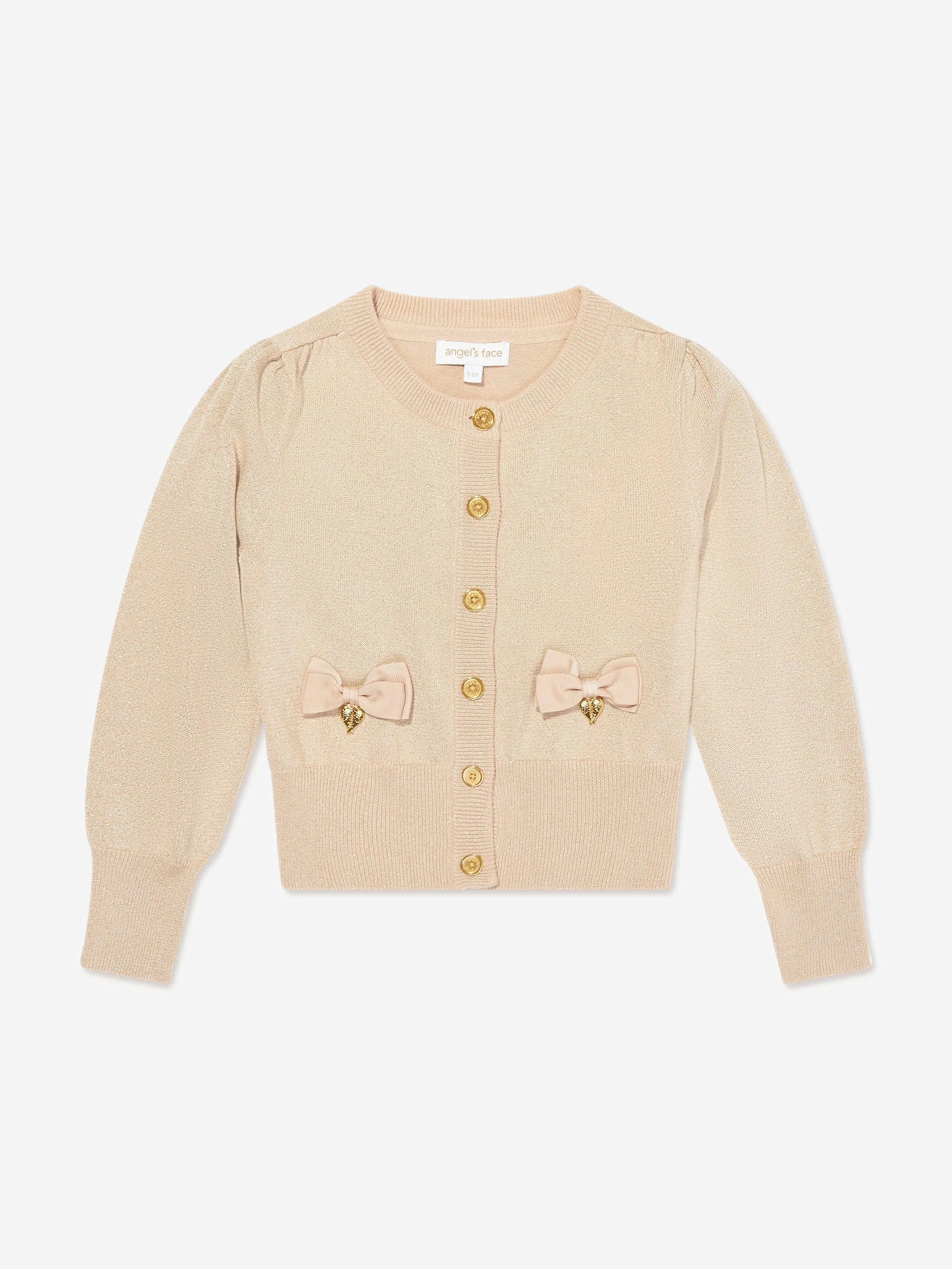 Angels Face Girls Nicolette Metallic Cardigan in Beige