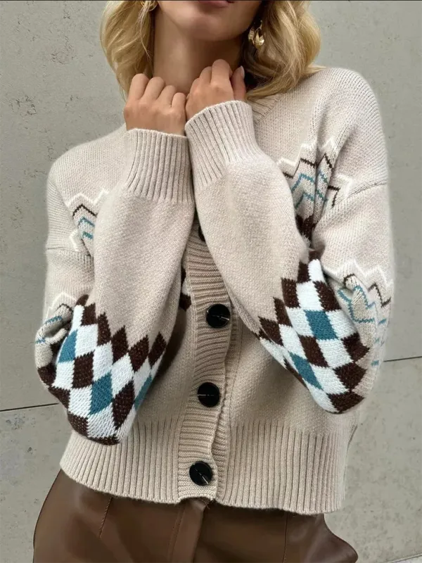 Argyle Check Knit Cropped Cardigan