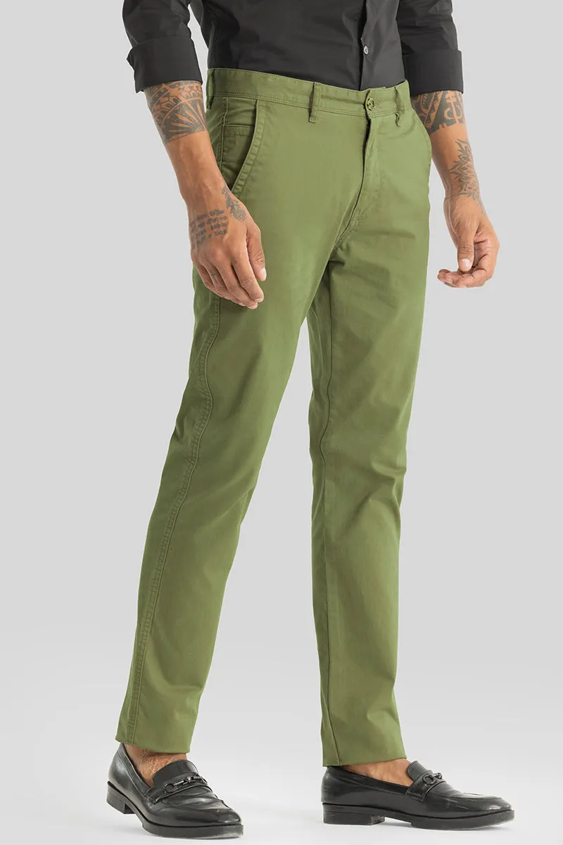 Astral Green Plain Slim Fit Chinos