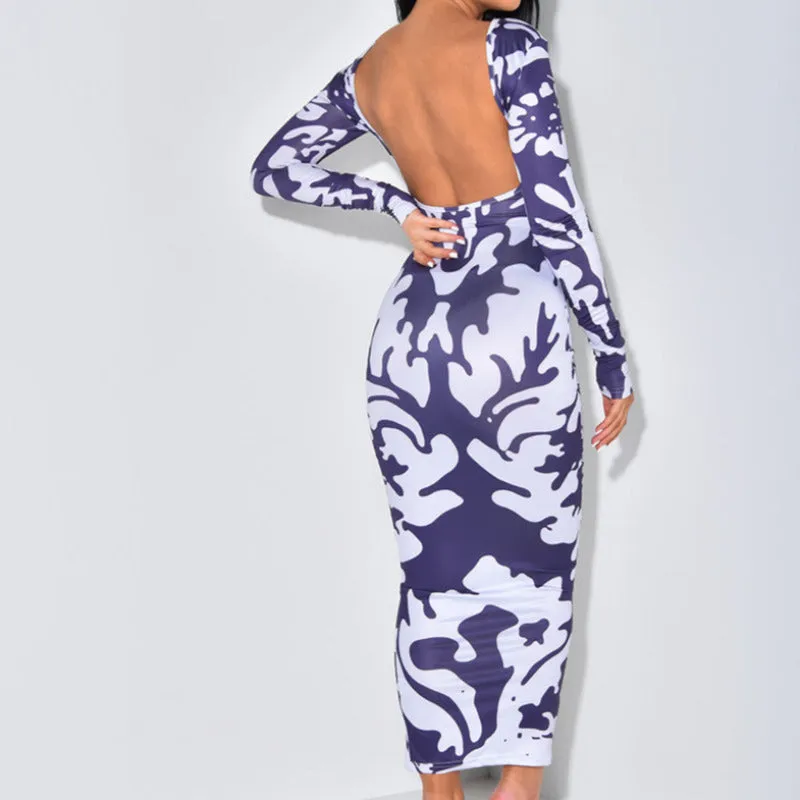 Backless Printed Bodycon Maxi dress