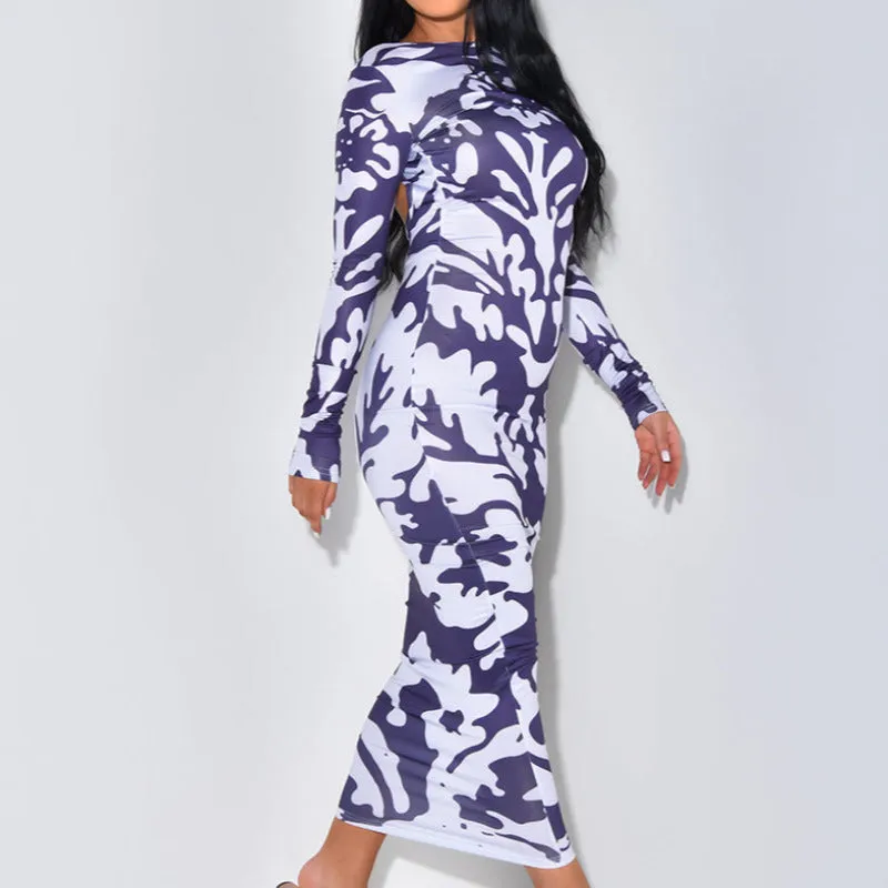 Backless Printed Bodycon Maxi dress