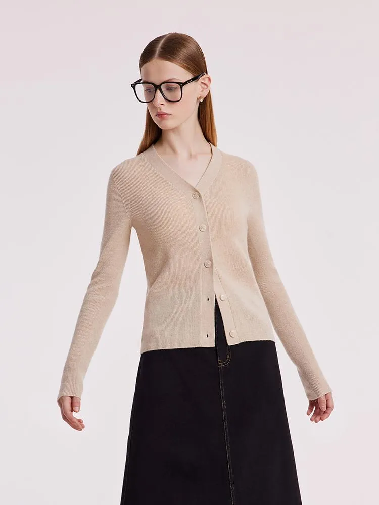 Beige Seamless Cashmere Lady Cardigan