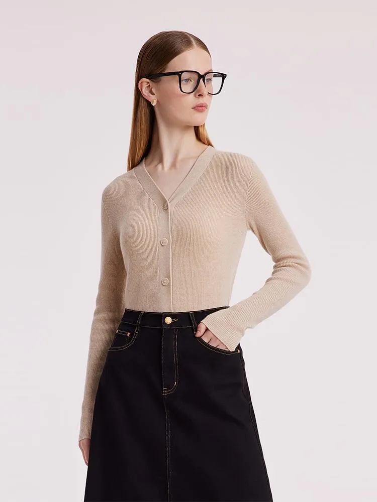 Beige Seamless Cashmere Lady Cardigan