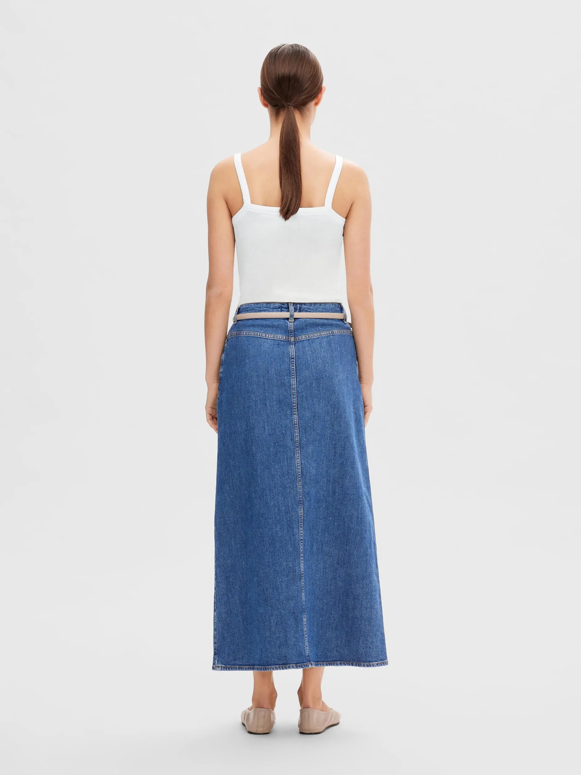 Bella Hw Maxi Skirt - Medium Blue Denim