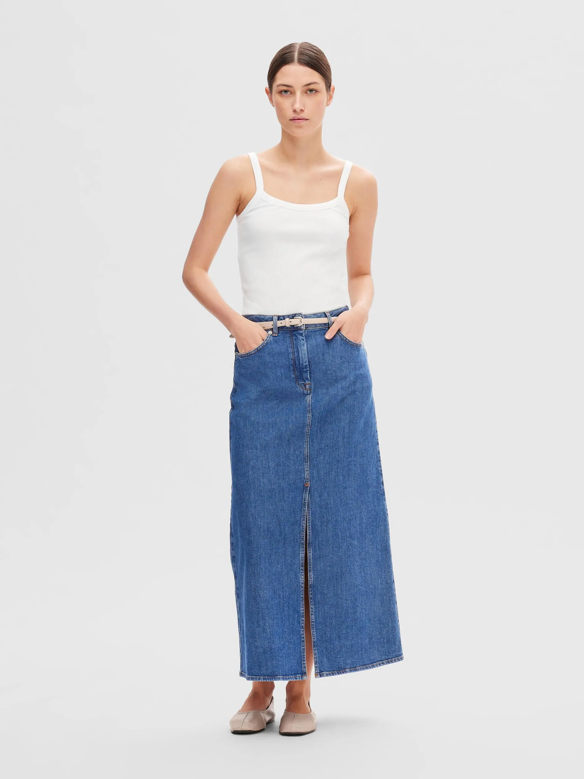 Bella Hw Maxi Skirt - Medium Blue Denim