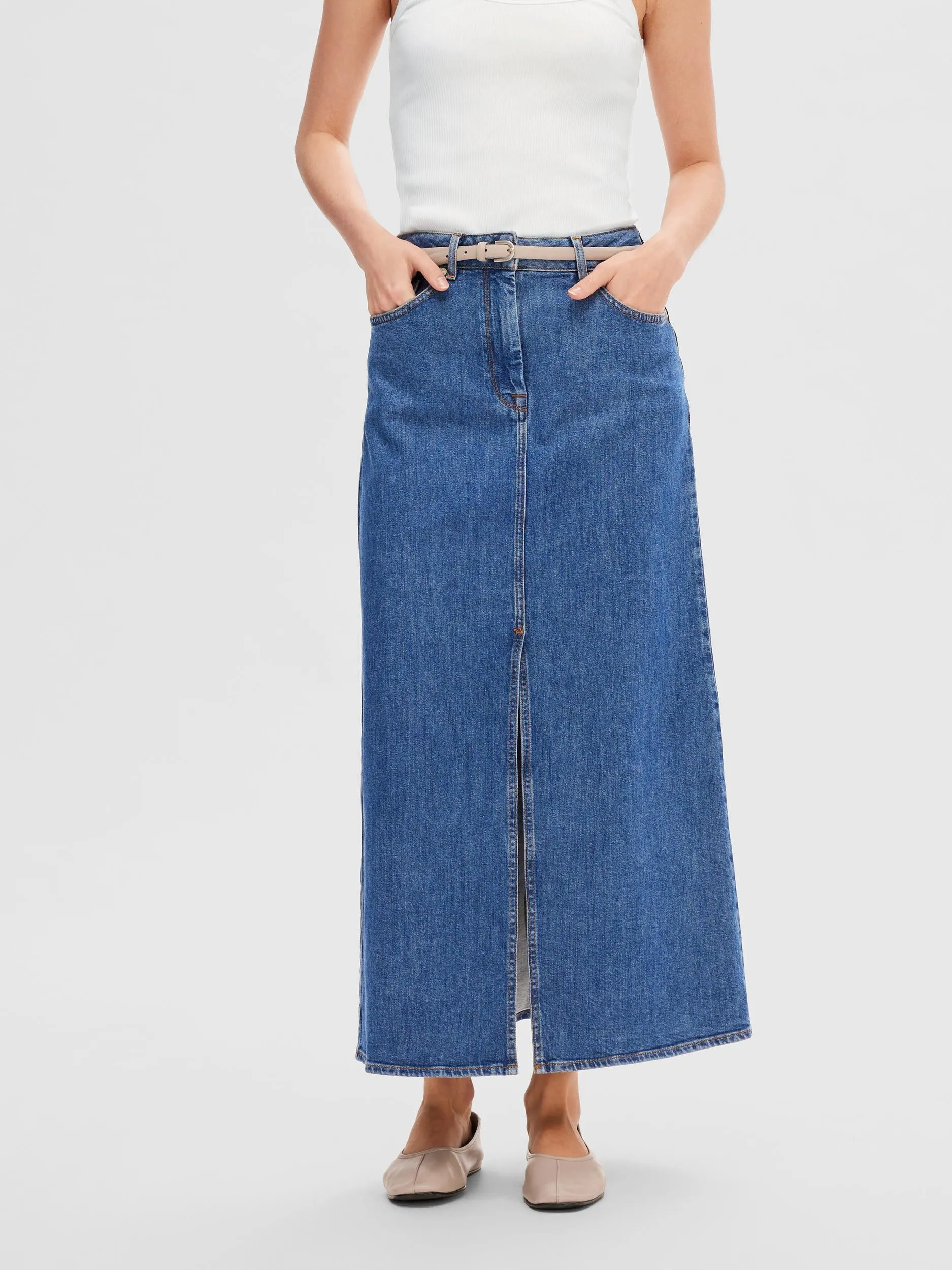 Bella Hw Maxi Skirt - Medium Blue Denim