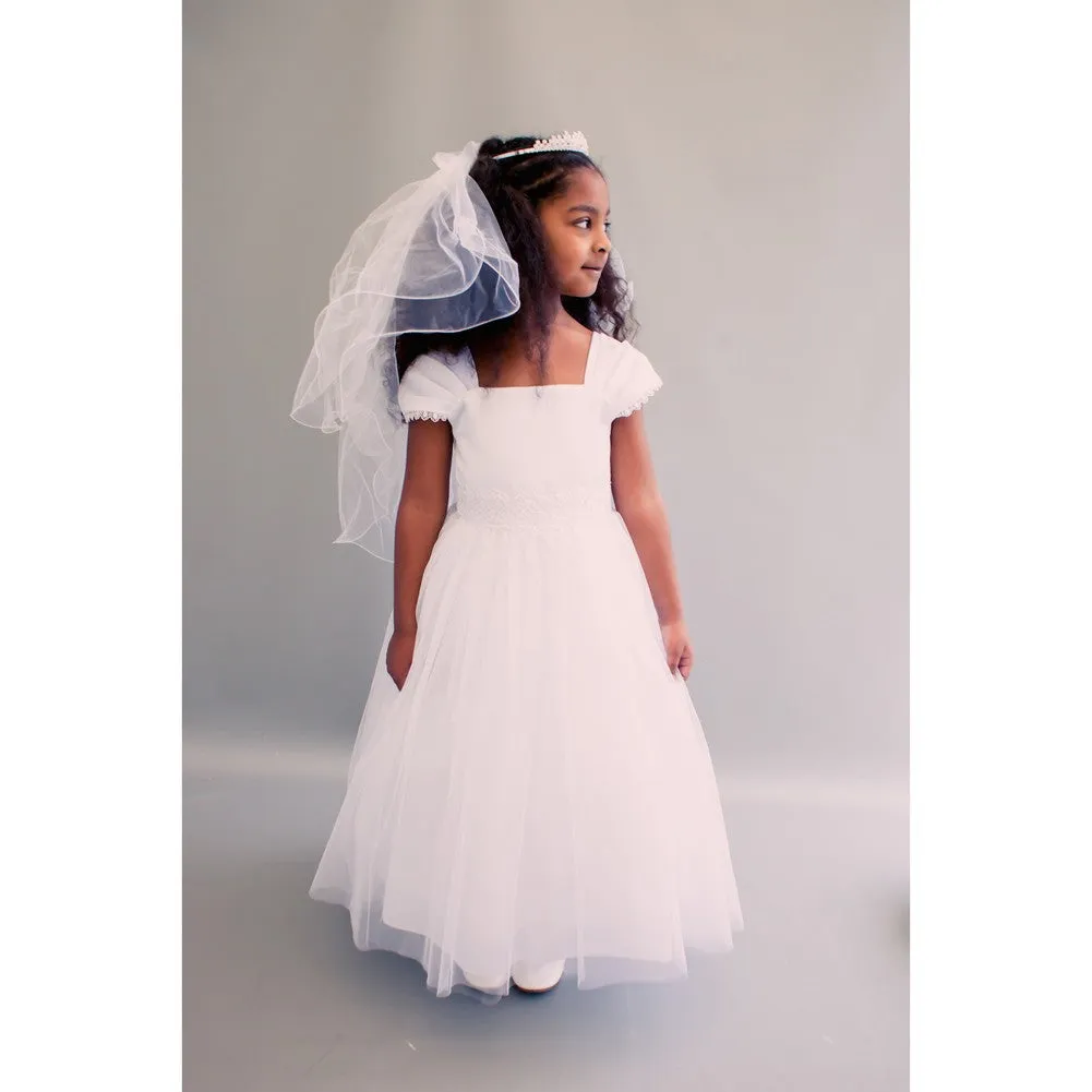 Big Girls Ivory Satin Mesh Lace Beadwork Communion Dress 8-16