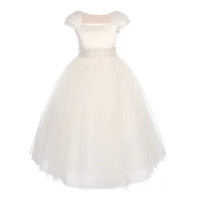 Big Girls Ivory Satin Mesh Lace Beadwork Communion Dress 8-16