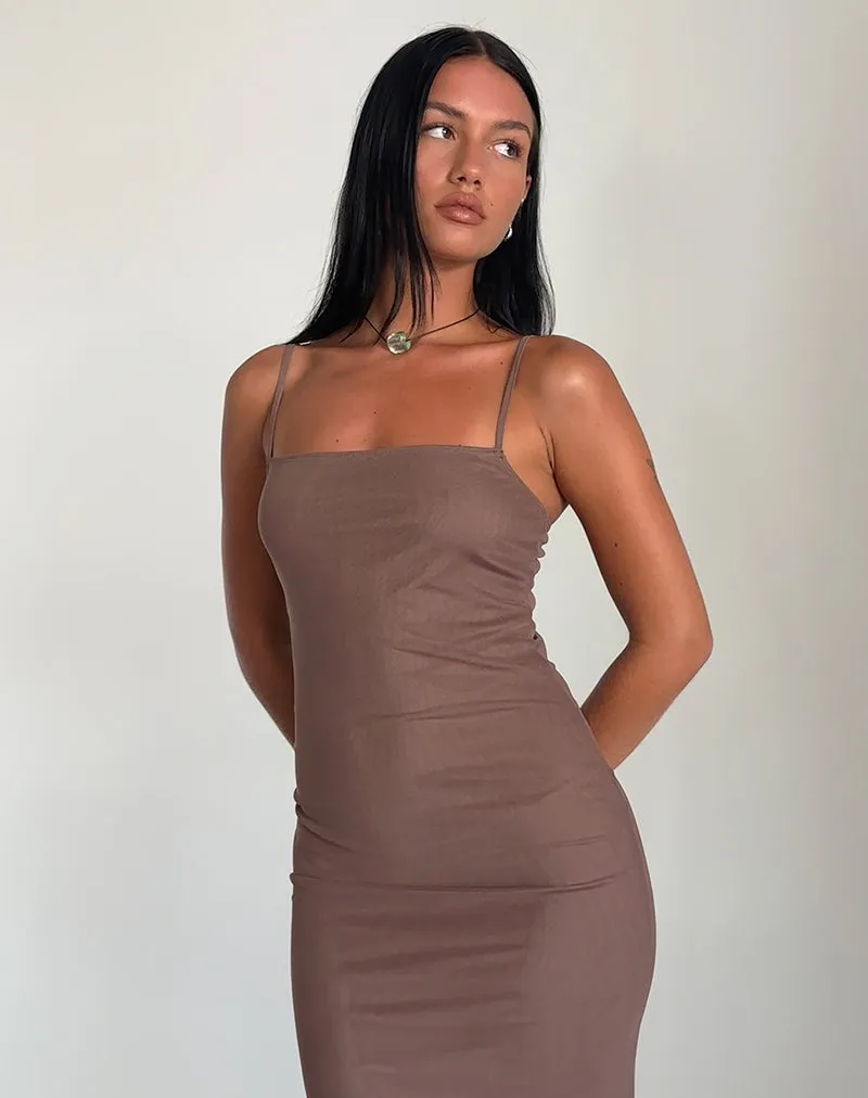 Bisilk Midi Dress in Mesh Brown with Light Blue