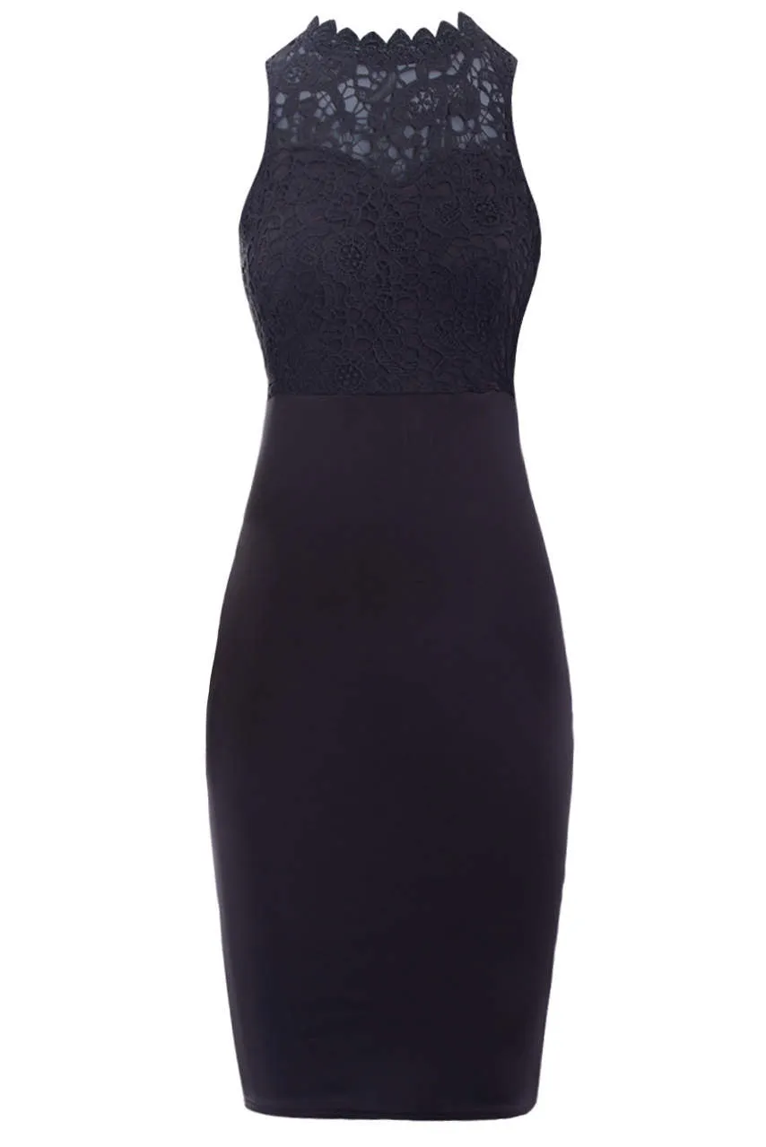 Black High Neck Crochet Bodycon Dress