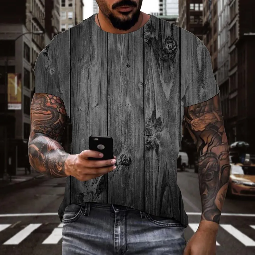 black wood grain t shirt special texture Casual shirt 3D men Cool different art costume