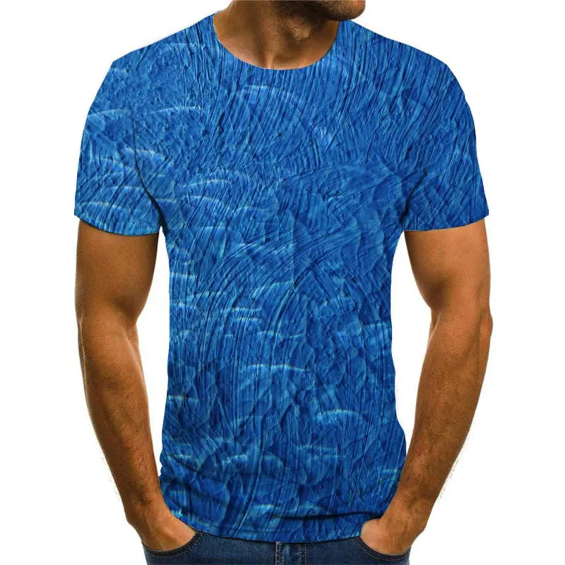 blue oil painting t shirts t shirt 4D special texture Casual men art costume different