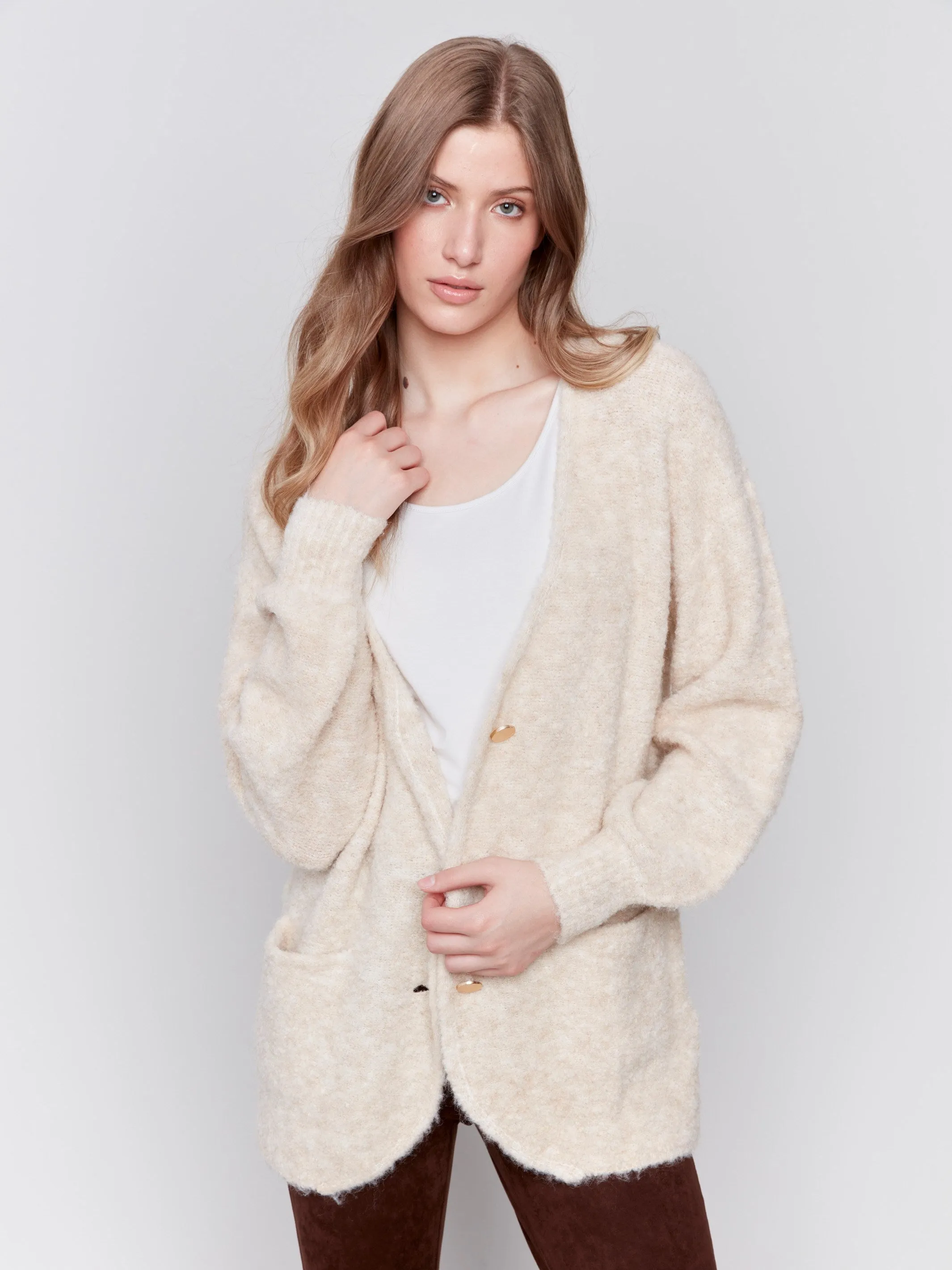 Boucle Knit Cardigan - Beige