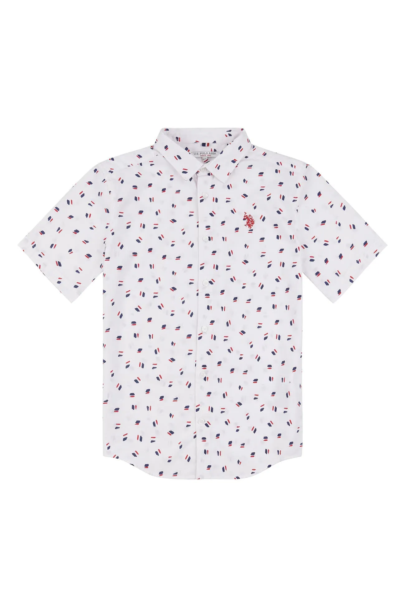 Boys Geo Print Short Sleeve Poplin Shirt in Bright White