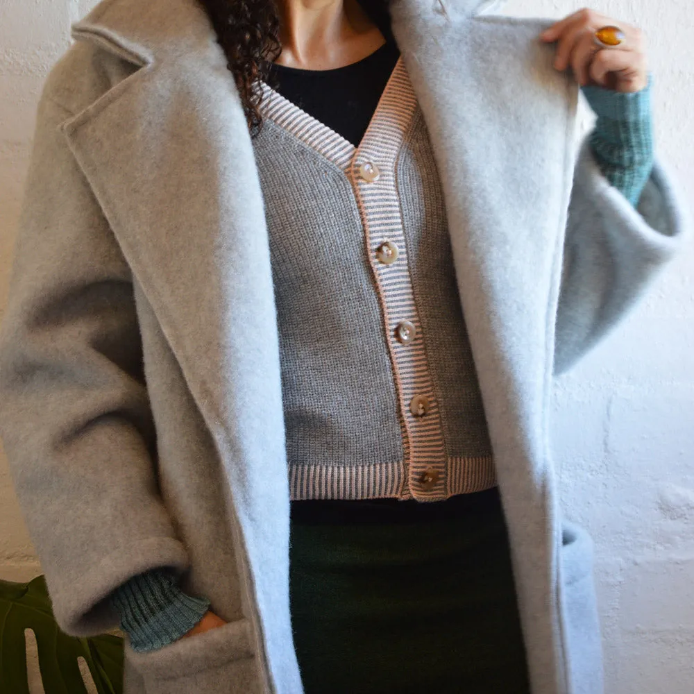 Brioche Cardigan - Alpaca/Cotton - Grey/Peach (9-12y  Women 8-10) *Last One!