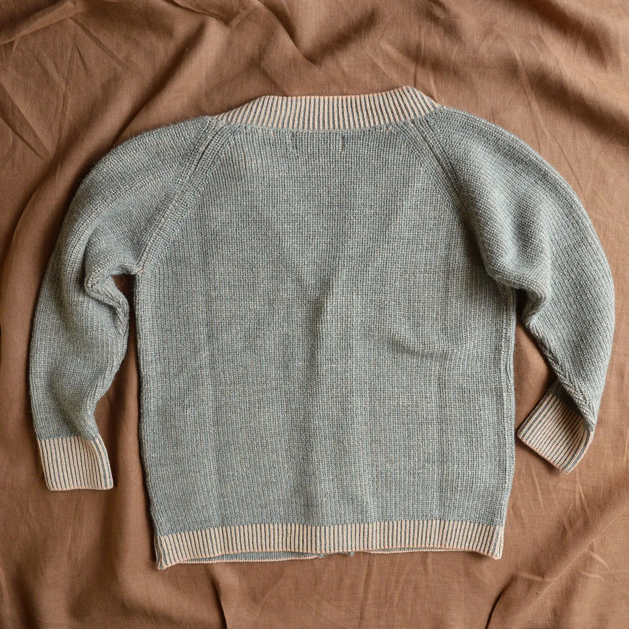 Brioche Cardigan - Alpaca/Cotton - Grey/Peach (9-12y  Women 8-10) *Last One!