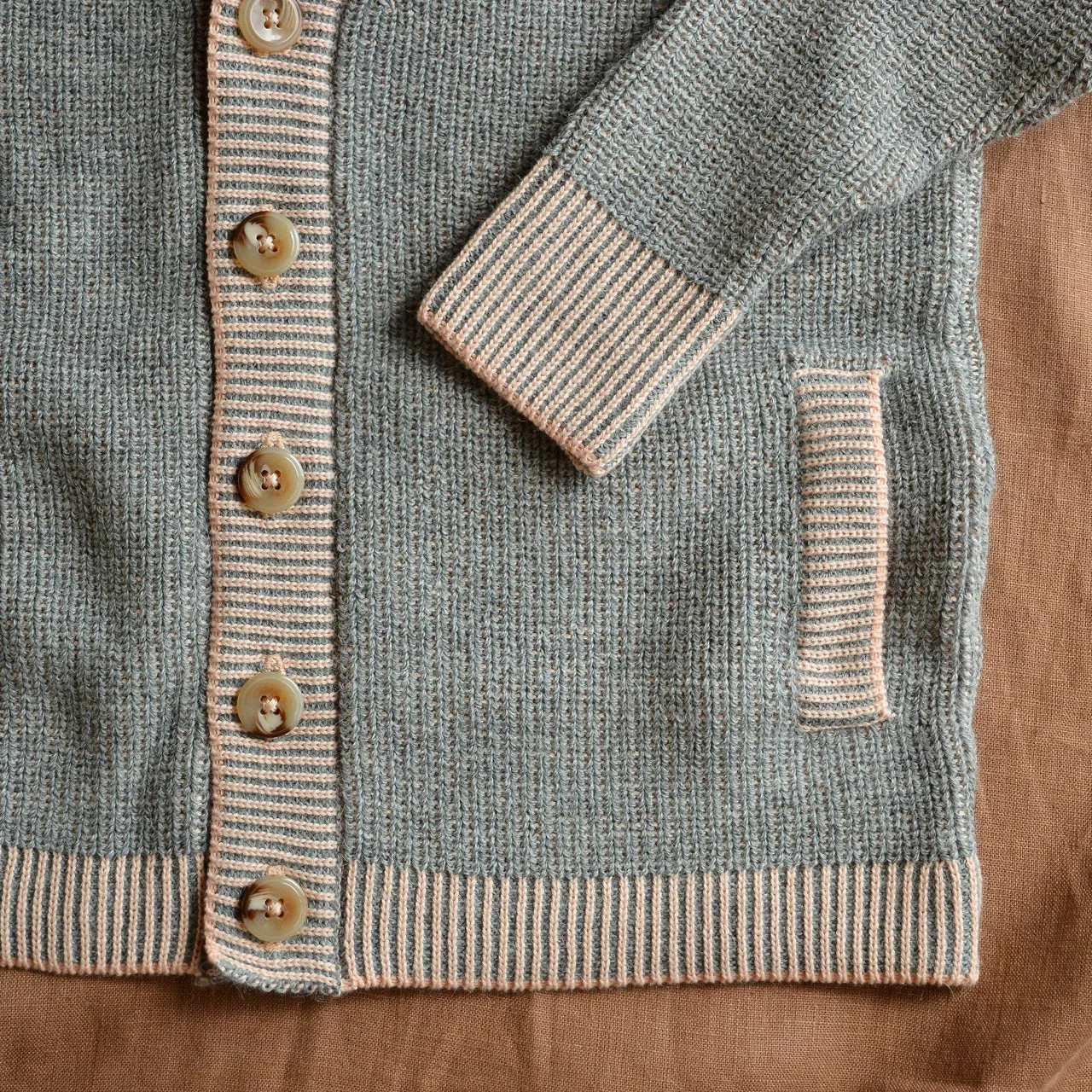 Brioche Cardigan - Alpaca/Cotton - Grey/Peach (9-12y  Women 8-10) *Last One!