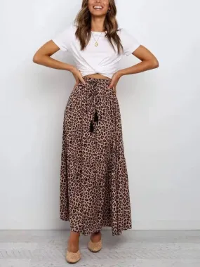 Brown Leopard Print Maxi Skirts