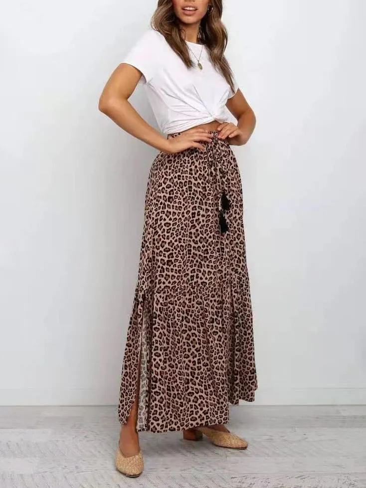 Brown Leopard Print Maxi Skirts