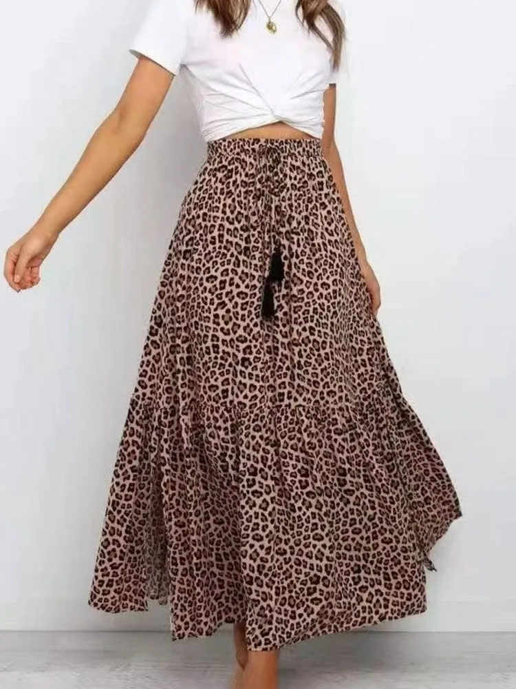 Brown Leopard Print Maxi Skirts