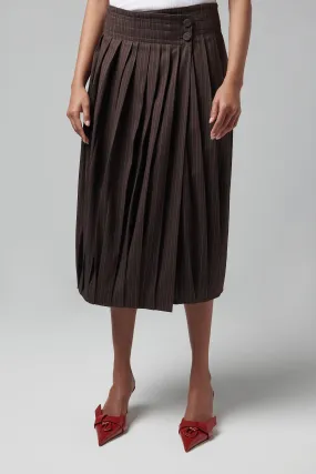 Brown Pleated Midi Skirt