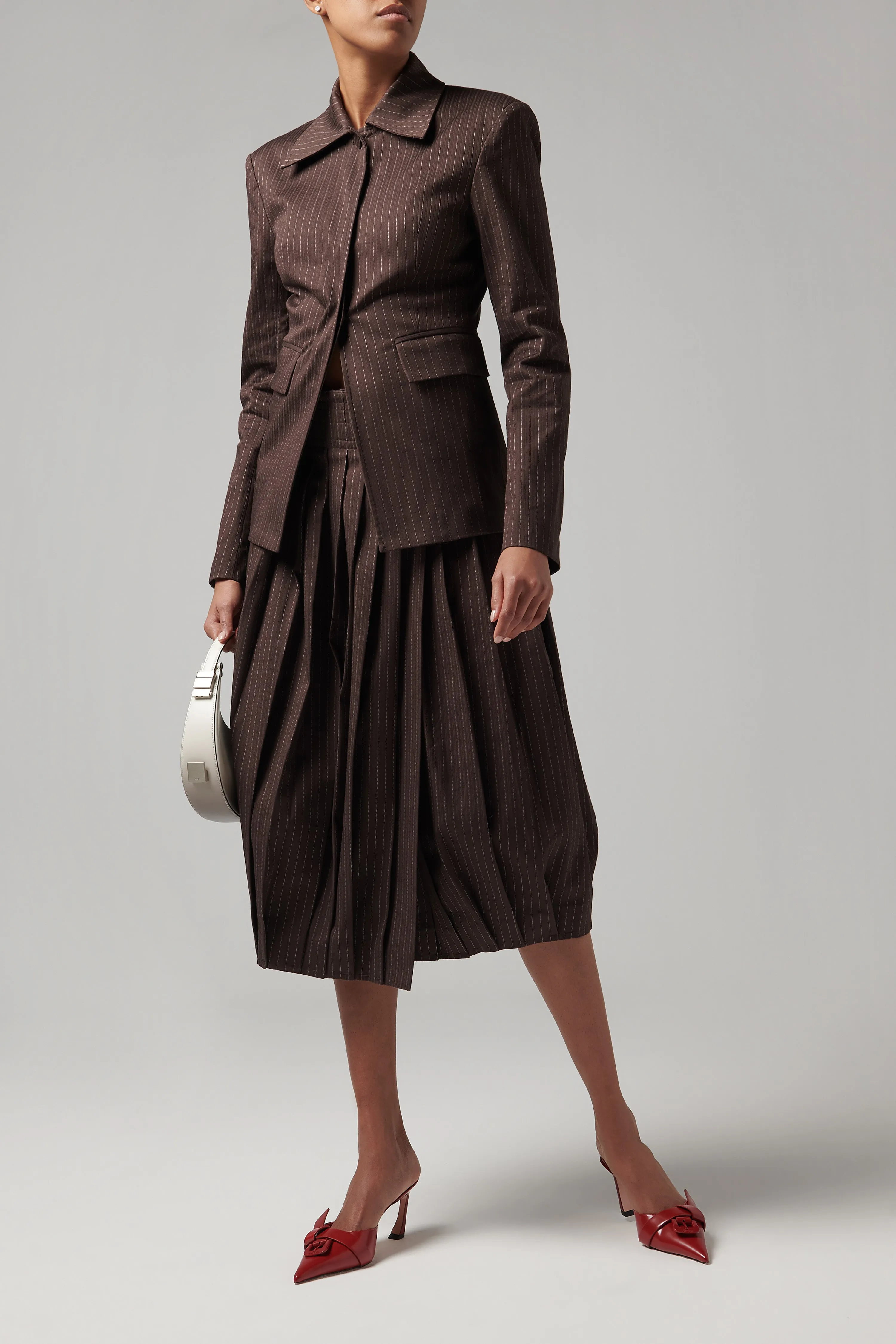 Brown Pleated Midi Skirt