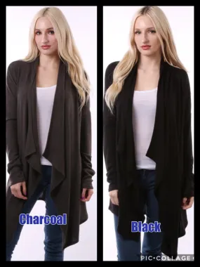 BRUSHED CASHMERE OPEN CARDIGAN - Black or Charcoal