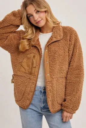 Button Down Fleece Sherpa Jacket CAMEL