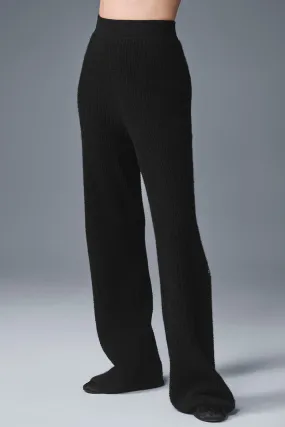 Cashmere High-Waist Plush Waffle Pant - Black