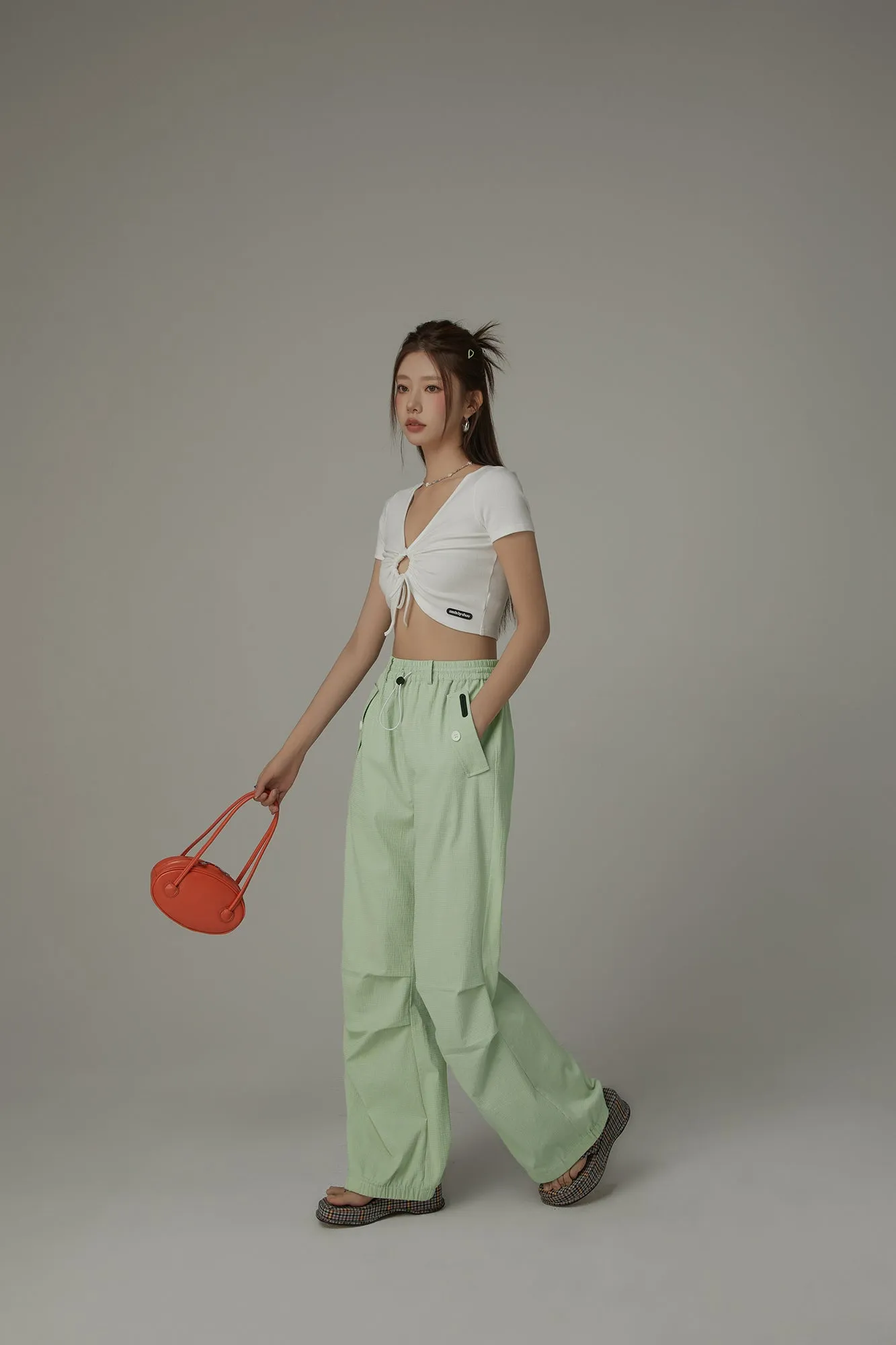 Casual High Waist Drawstring Wide Pants