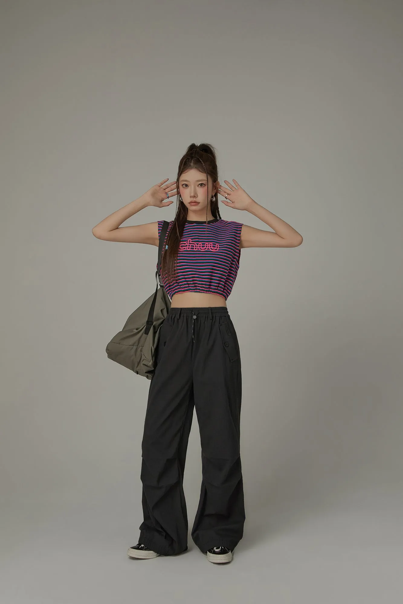 Casual High Waist Drawstring Wide Pants