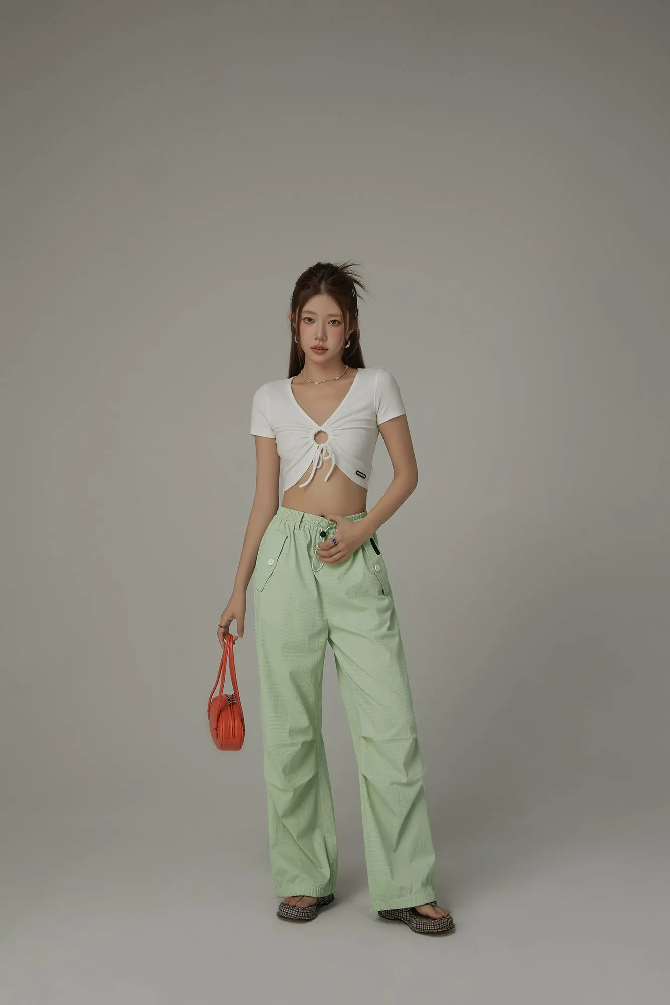 Casual High Waist Drawstring Wide Pants