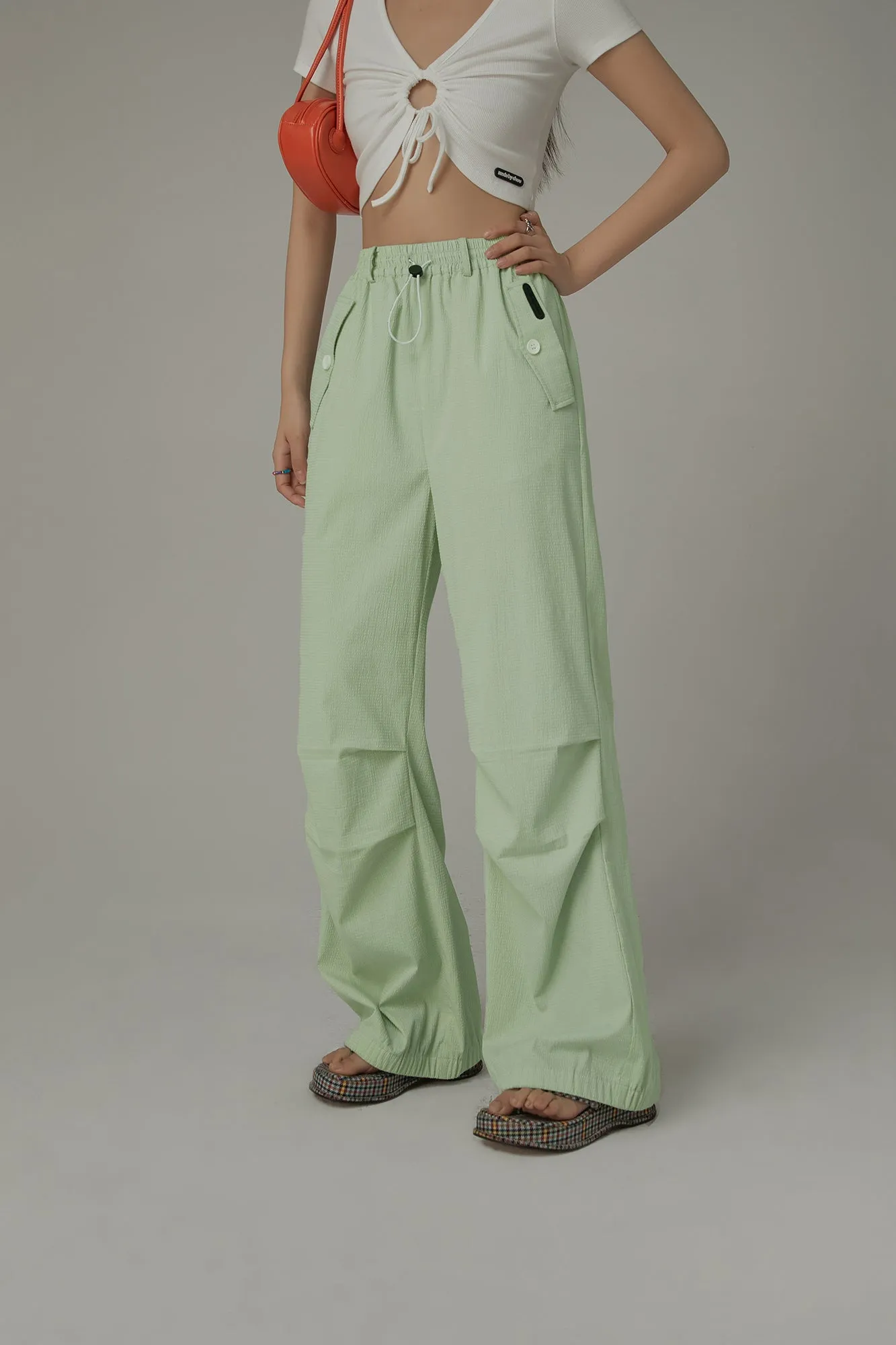 Casual High Waist Drawstring Wide Pants