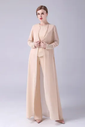 Champagne Long Coat 3 Pieces Mother of the Bride Pant Suits