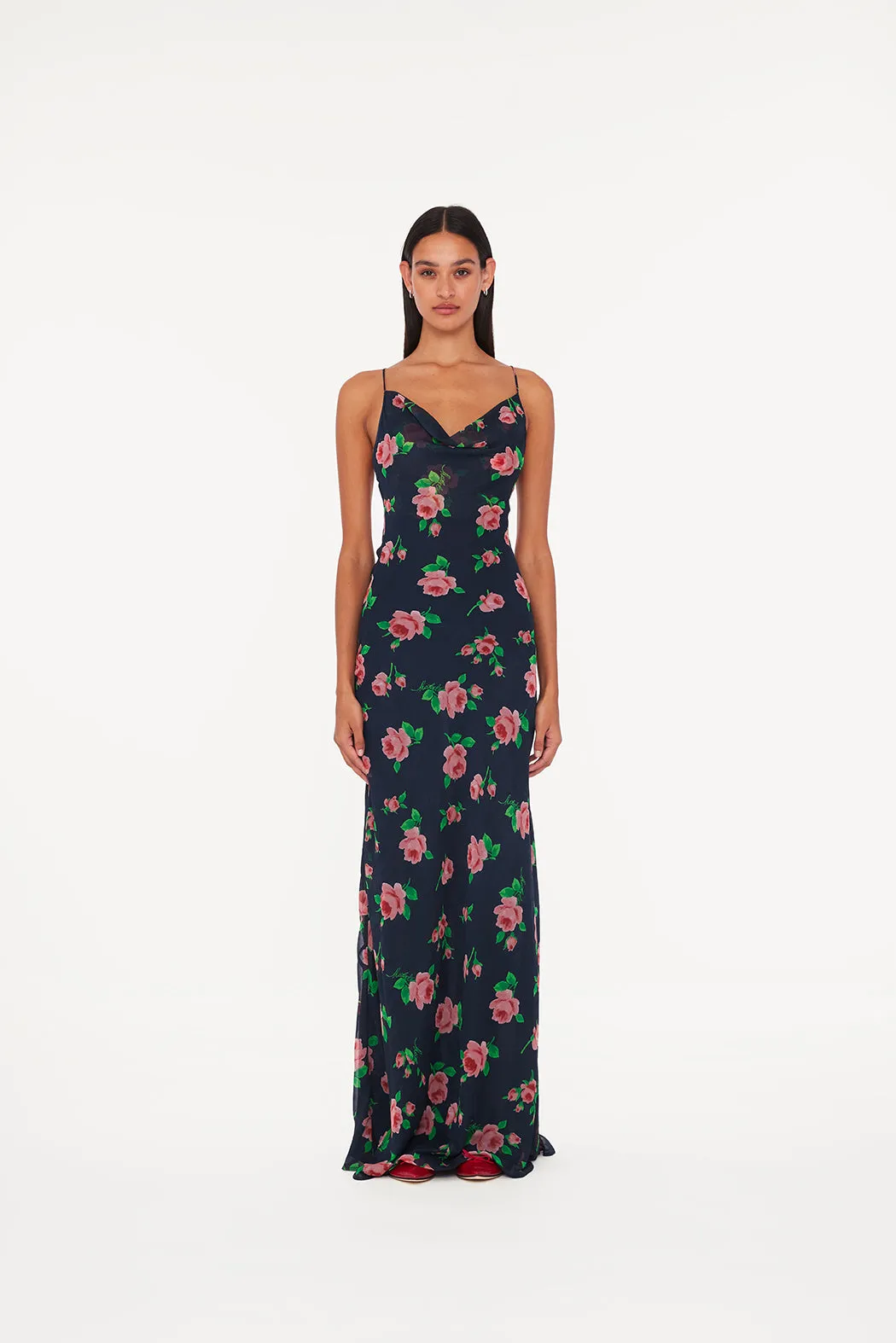 Chiffon Maxi Slip Dress - Shining Rose / Midnight Navy Comb