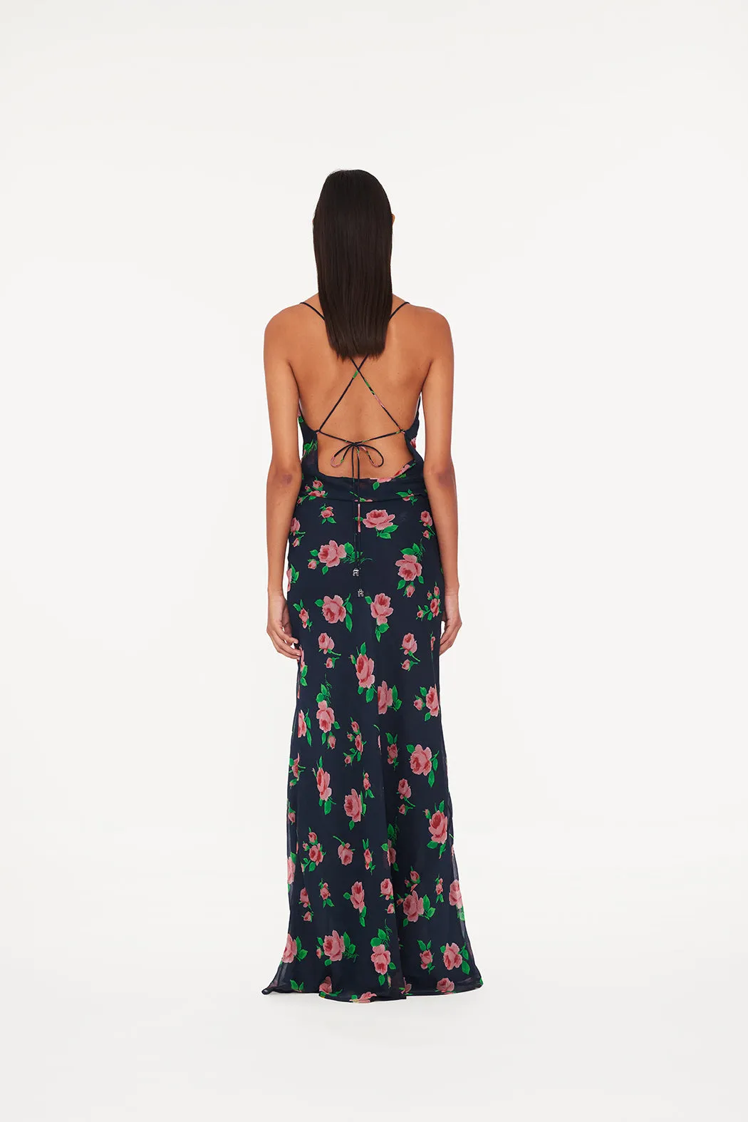 Chiffon Maxi Slip Dress - Shining Rose / Midnight Navy Comb