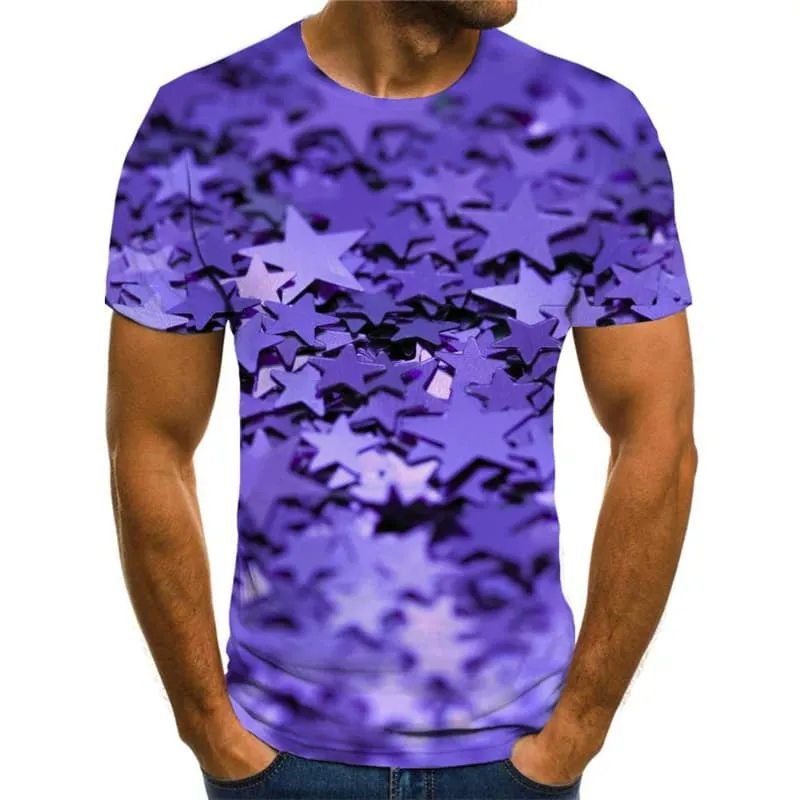 Christmas T-shirt Men Star Tshirts Casual Party Tshirts Cool Purple Tshirt Anime