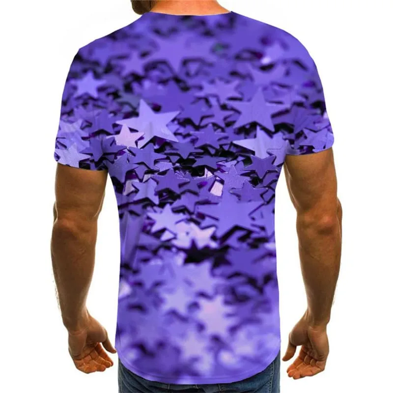 Christmas T-shirt Men Star Tshirts Casual Party Tshirts Cool Purple Tshirt Anime