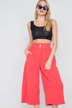 Coral Wide Leg Cropped High-Waist Pants